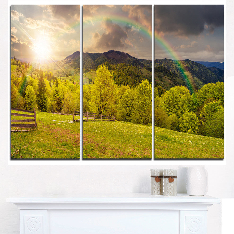 "Fence on Hillside Meadow Panorama" Metal Wall Art, 3 Panels, 36"x28"