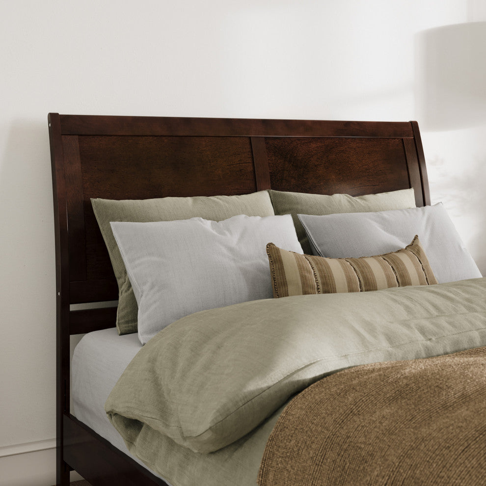 AFI Portland Queen Wood Sleigh Headboard with USB Charging Station in Walnut