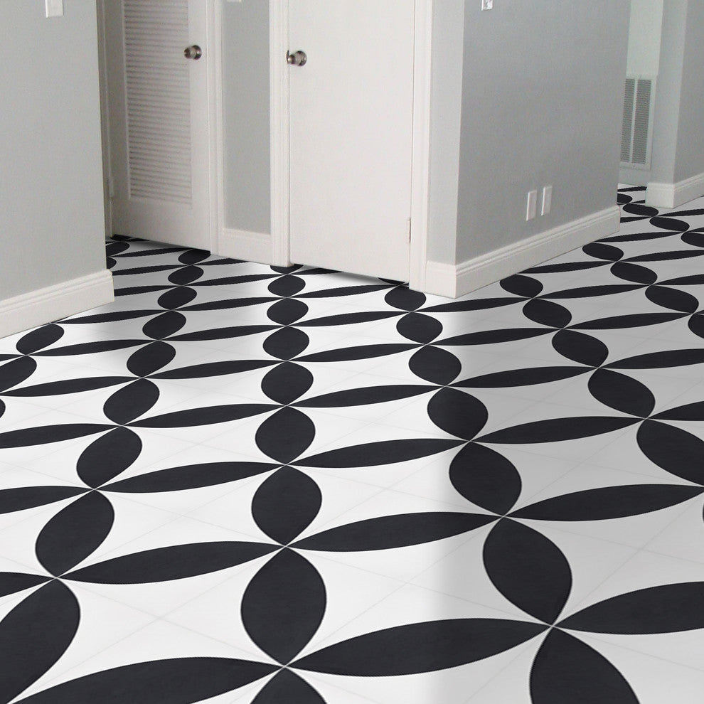 8"x8" Orient  Handmade Cement Tile, Black/White, Set of 12