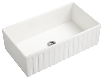 33-inL x 18-inW Farmhouse Apron Front White Ceramic Kitchen Sink