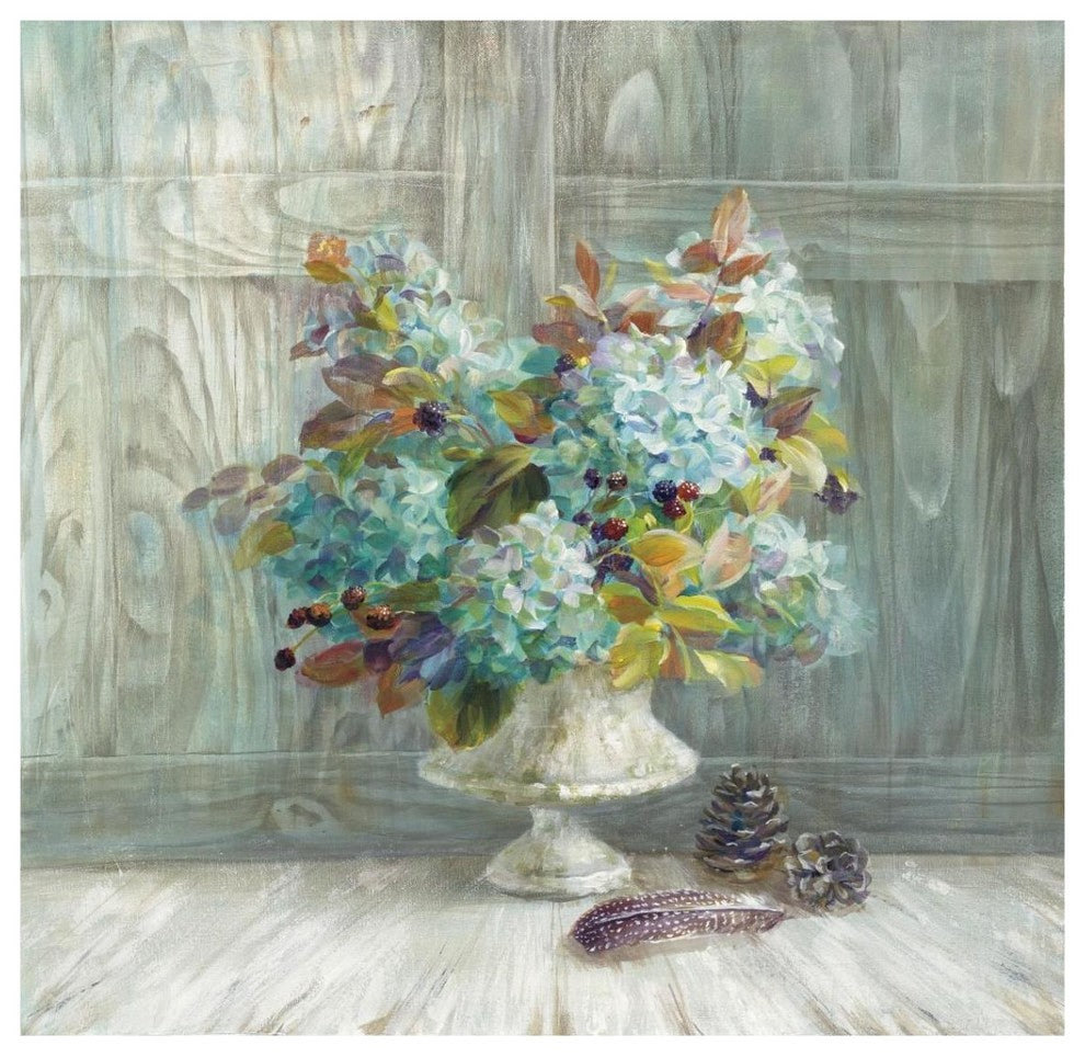 "Rustic Florals Blue" Digital Paper Print by Danhui Nai, 38"x38"