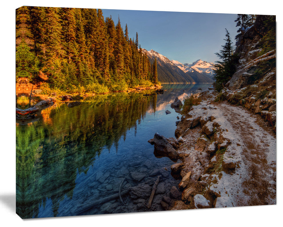Placid Lake between Mountains, Landscape Canvas Art Print, 20"x12"