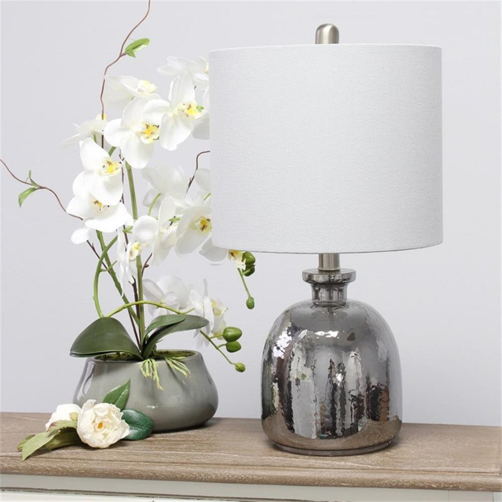 Elegant Designs Silvery Glass Table Lamp with Light Gray Shade