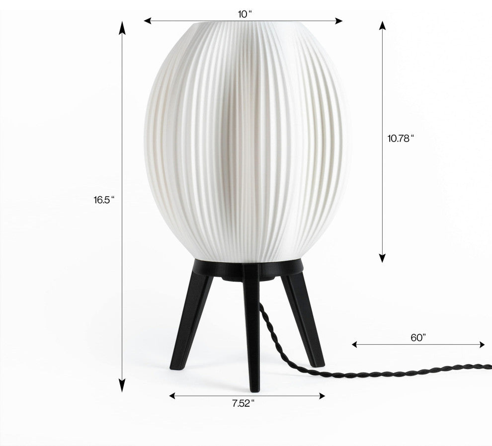Wavy 16.5" Plant-Base PLA Dimmable LED Table Lamp, White/Black