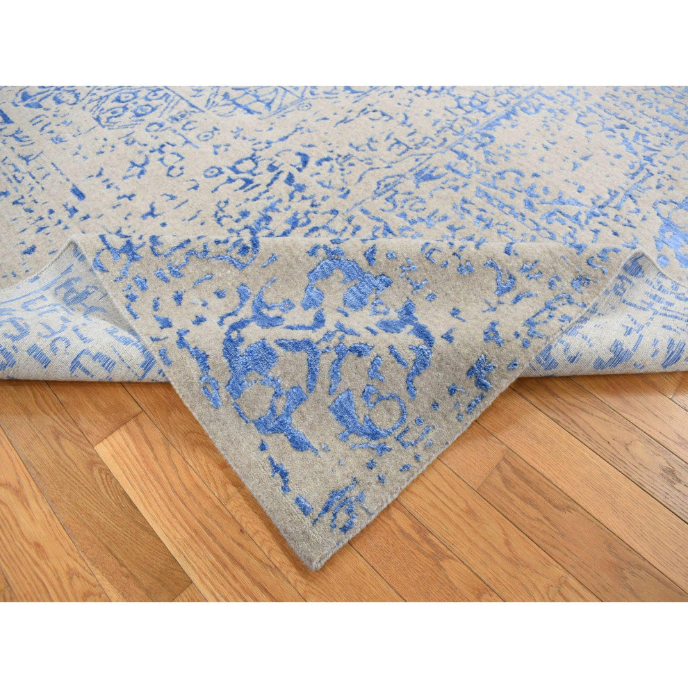 Bayern Blue, Hand Loomed, Wool and Art Silk, Mamluk Design, Rug, 8'9"x12'