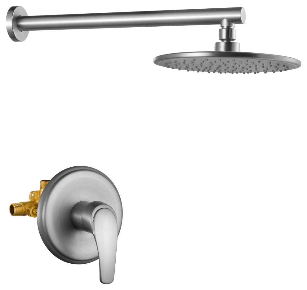 Shower Faucet Set With Valve and 9" ABS Rainfall Shower Head, Brushed Nickel