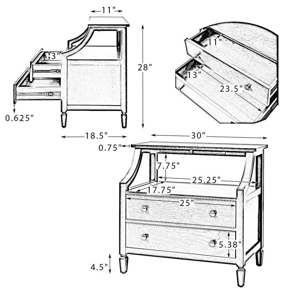 Drawer Nightstand With Built-In Outlets, Set of 2, White