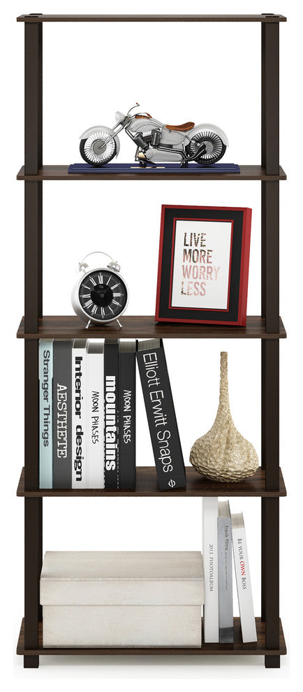 5-Tier Multipurpose Shelf Display Rack With Square Tubes, Walnut/Brown