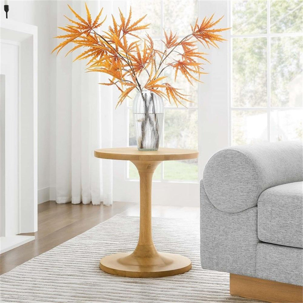 Modway Lina Round Wood Side Table with Tapered Pedestal Base in Oak