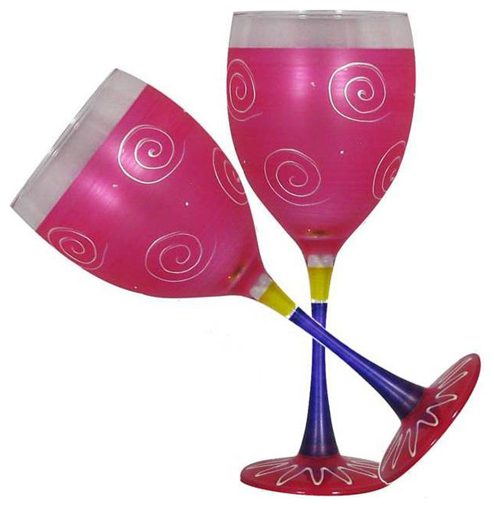 Frosted Curl Pink Wine Glasses, Set of 2