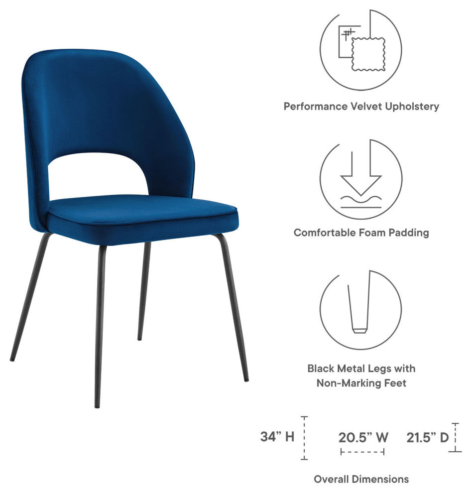 Dining Chair, Set of 2, Black Blue Navy, Velvet, Modern, Bistro Hospitality