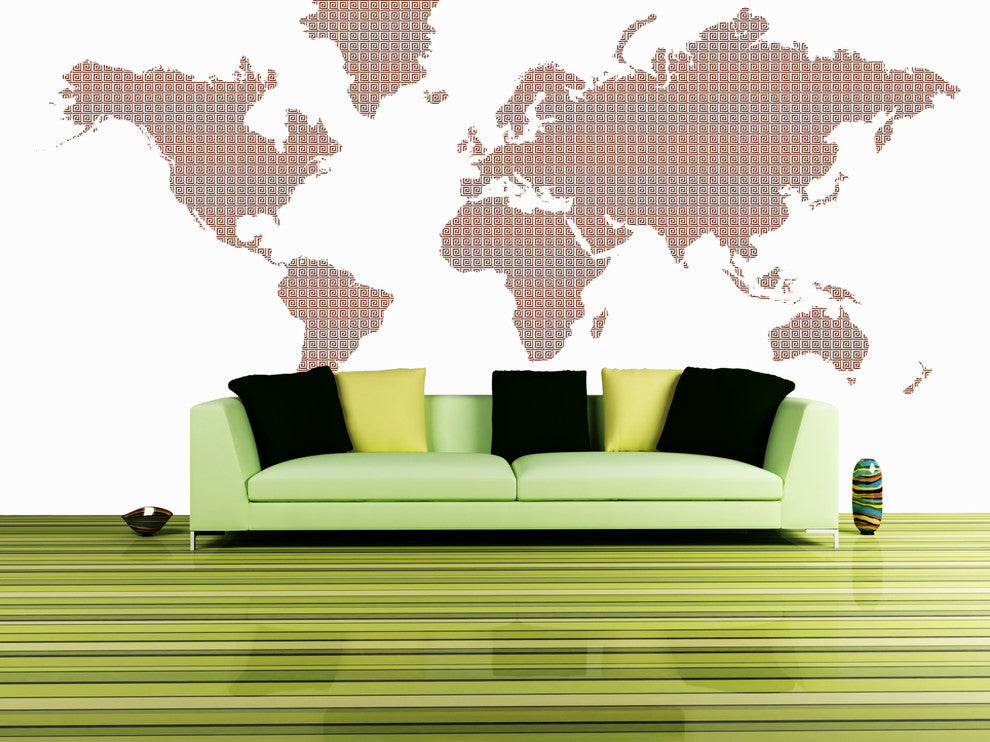 Studio Map Mural, Red Spiral Tiles, Wallpaper, 3 Panels, 124"x60"