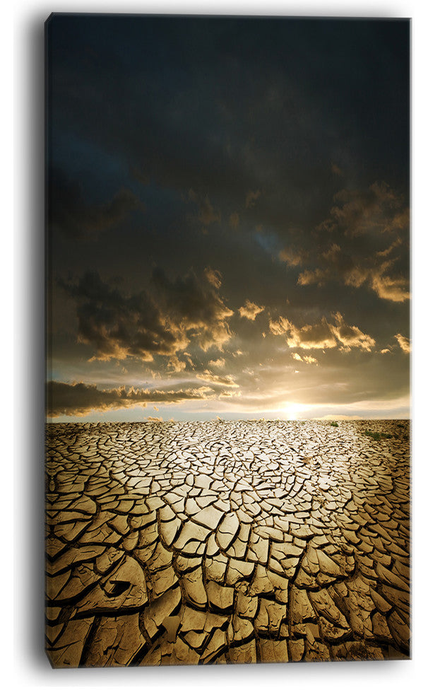 "Drought Land Under Cloudy Skies" Modern Landscape Wall Art Canvas, 16"x32"