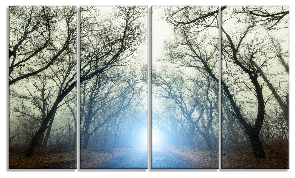 "Blue Light in Foggy Autumn" Landscape Canvas Photo Print, 4 Panels, 48"x28"