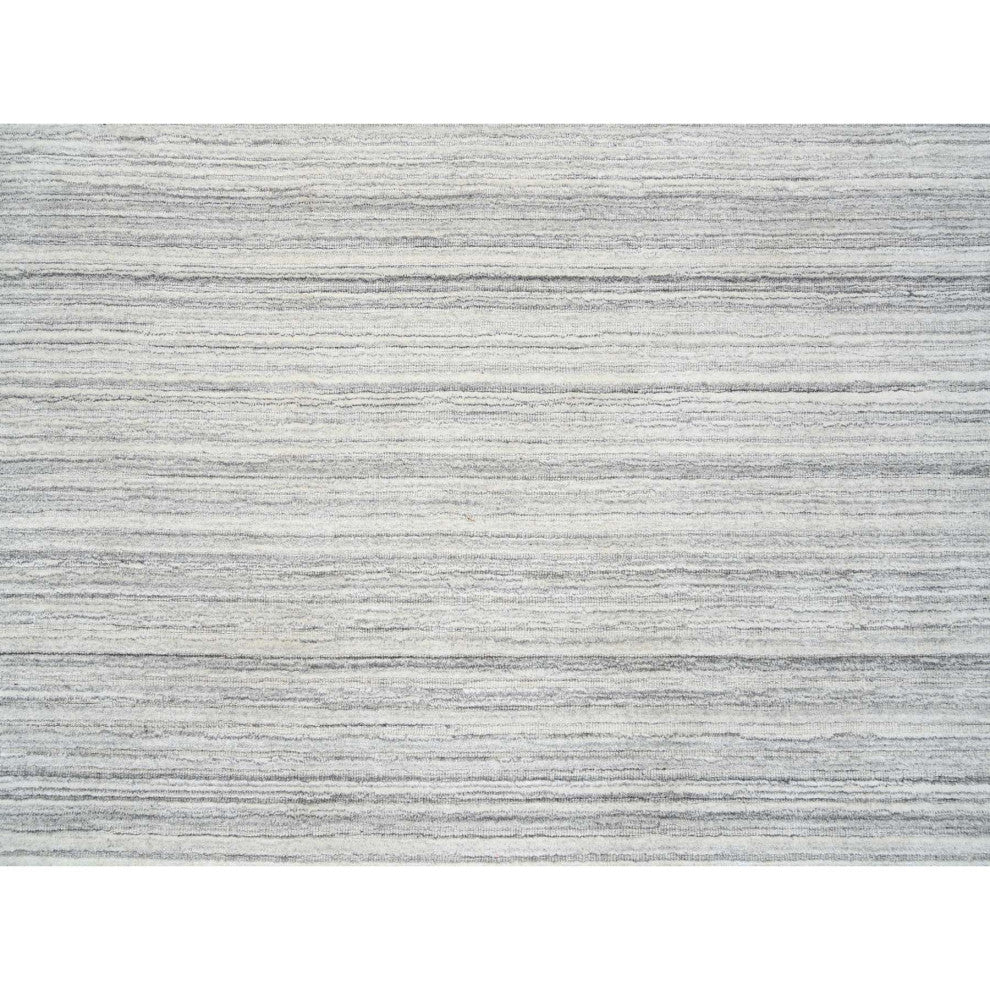 Gray, Hand Loomed Undyed Natural Wool, Modern Design Rug, 9'9"x9'9"