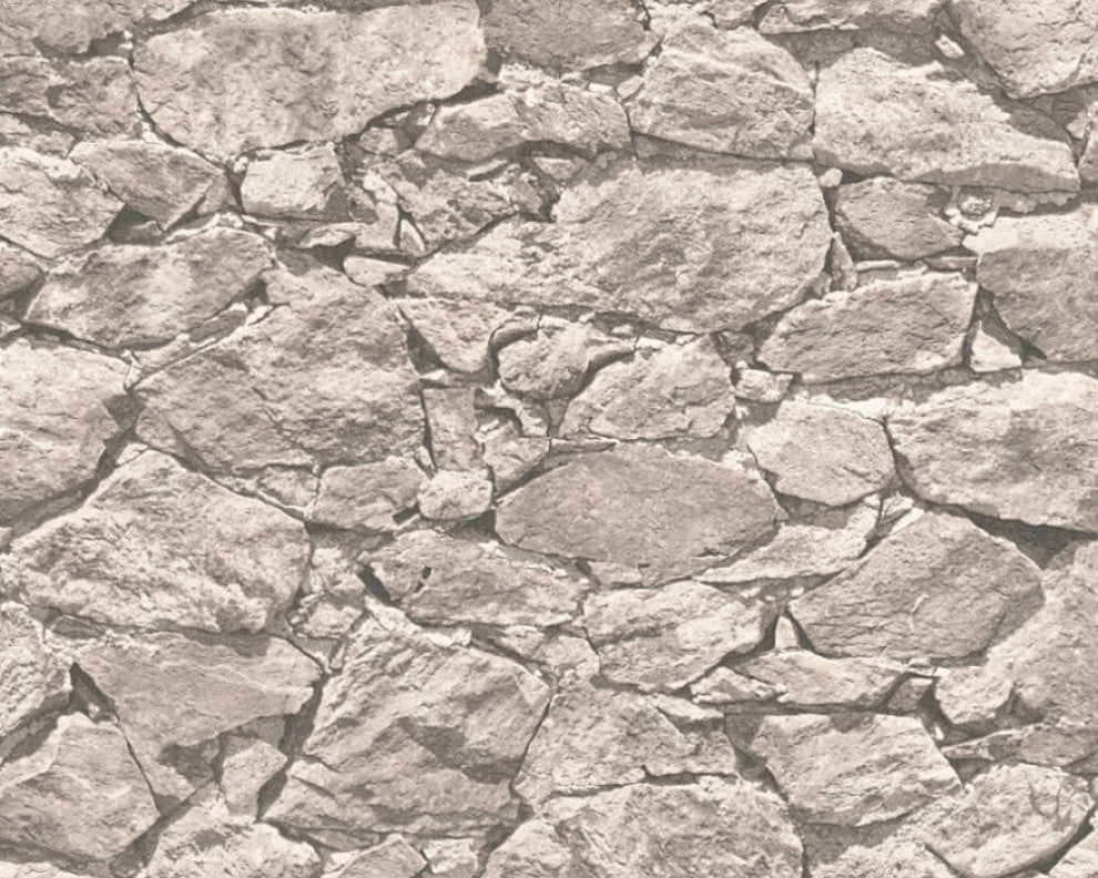 Faux Textured Wallpaper, Stones, Beige Gray, One Roll