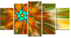 Rotating Bright Fractal Flower, Contemporary Canvas Art Print, 60"x32", 5 Panels