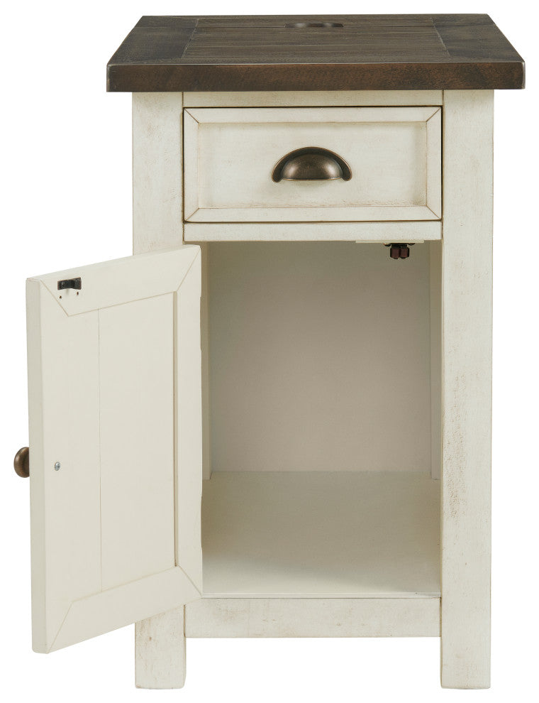 Monterey Chairside Table with USB and 3-prong Charging Station, Two-Tone Cream and Brown