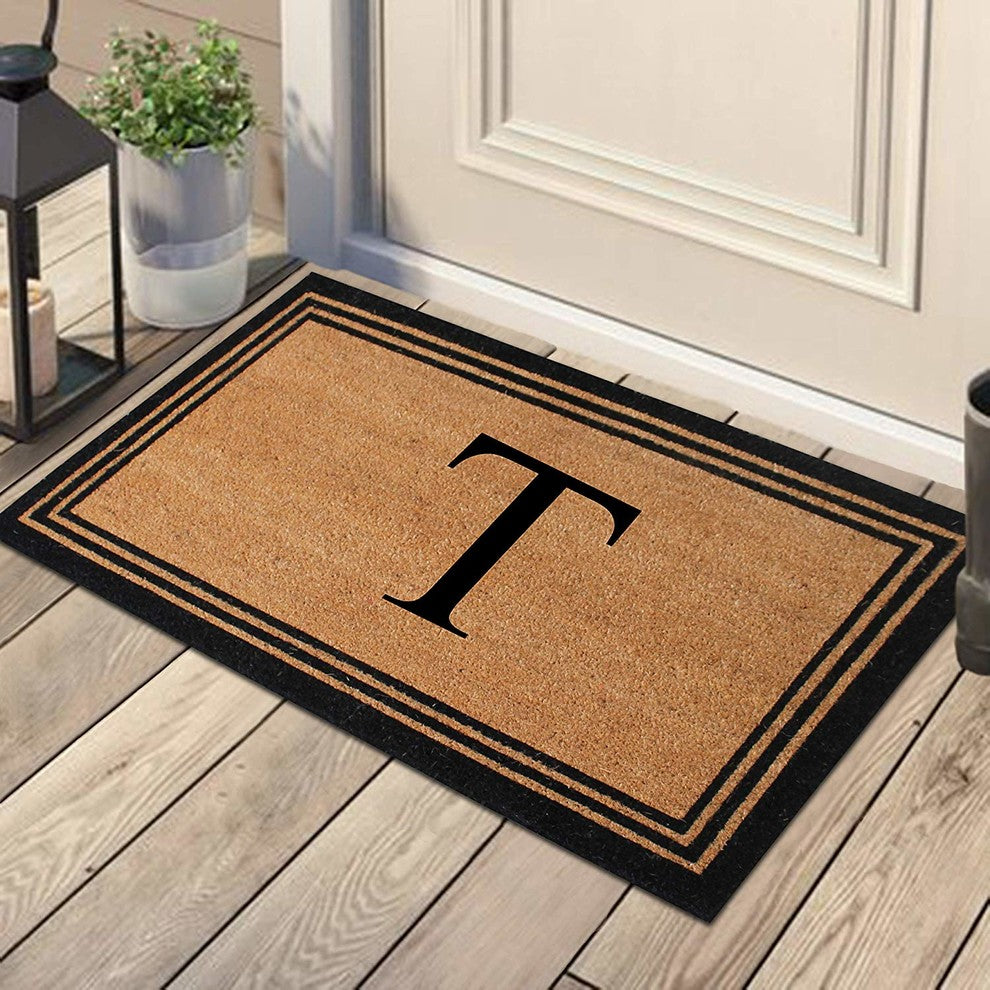 A1HC Black/Beige Coir Monogrammed Doormat 24"x39" , T