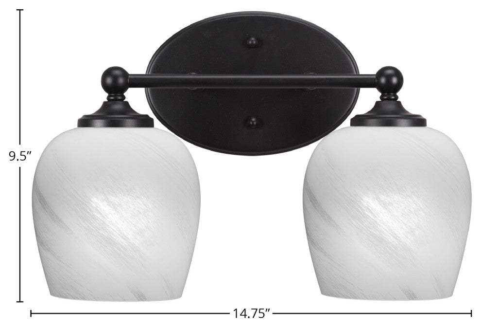 Capri 2-Light Bath Bar, Matte Black/White Marble