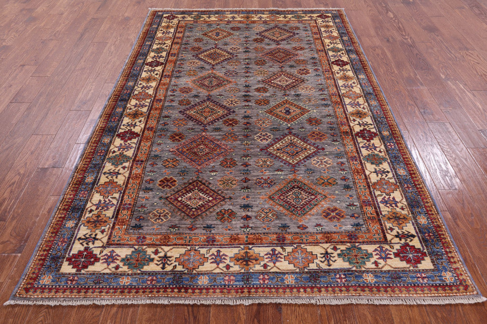 5' 6" X 8' 3" Super Kazak Geometric Hand Knotted Rug - Q12346