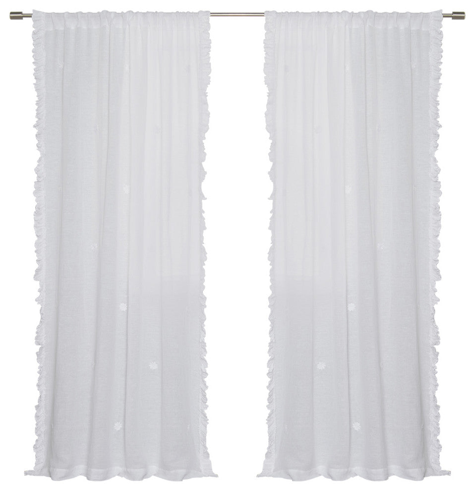 Sheer Side Ruffle French Linen Curtain, White