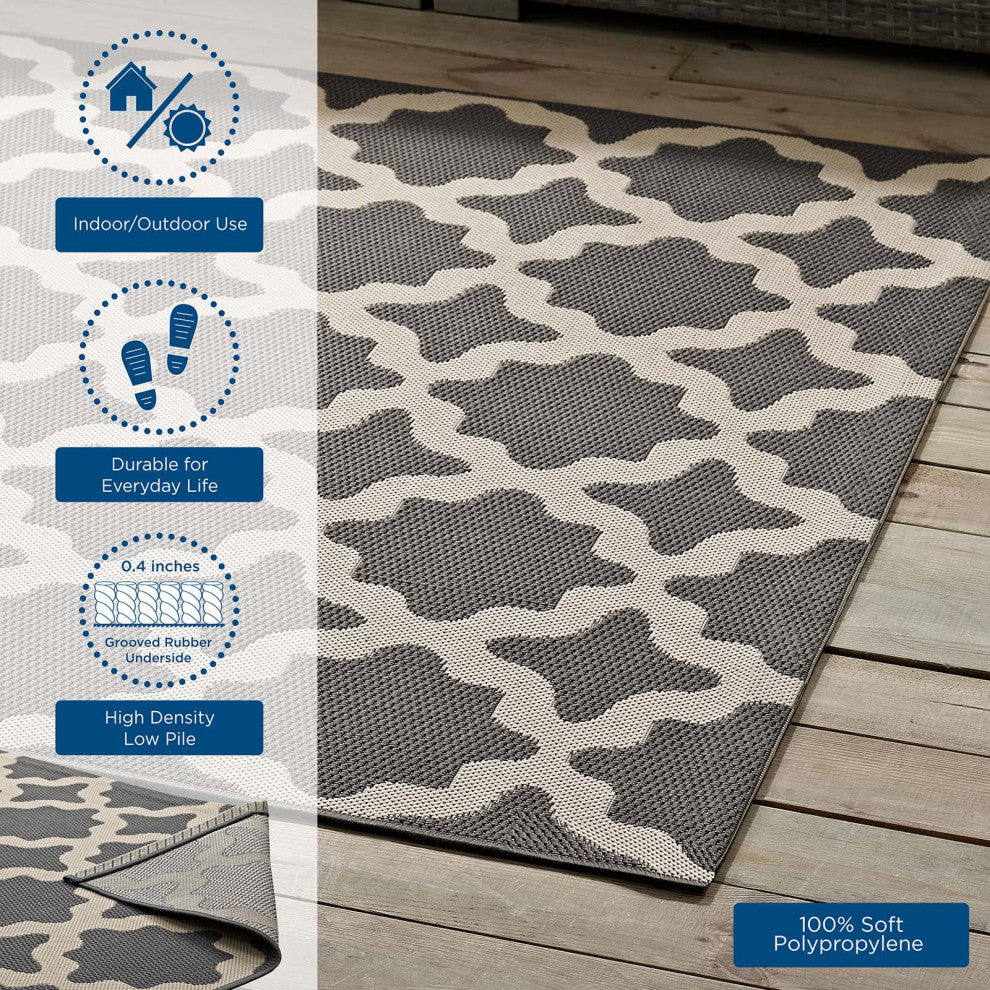 Cerelia Moroccan Trellis 9x12 Indoor and Outdoor Area Rug, Gray and Beige