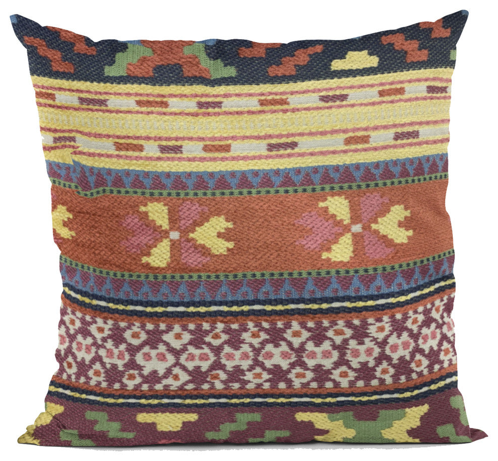 Plutus Multi-Color Unique Lanes Border Luxury Throw Pillow, 16"x16"