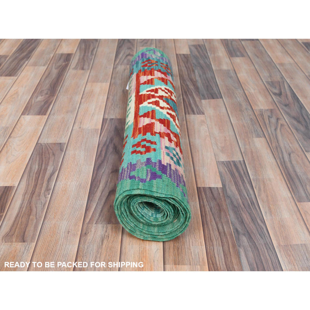 Colorful Afghan Kilim Geometric Design Wool Hand Woven Runner 2'8"x15'5"