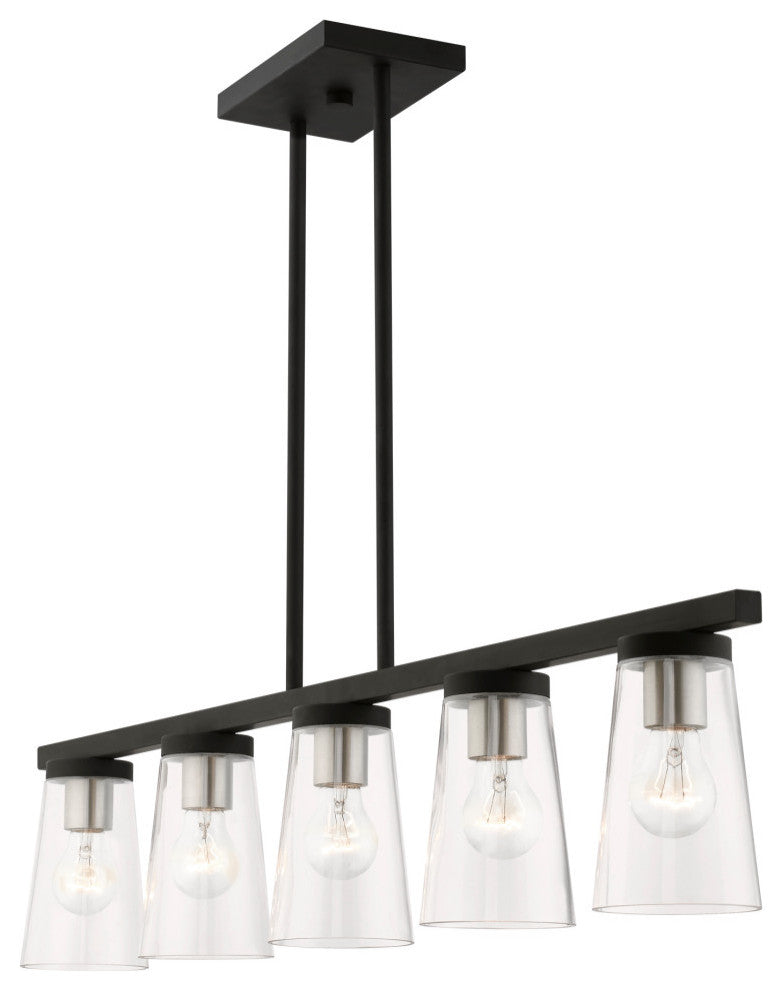 Cityview 5 Light Black With Brushed Nickel Accents Linear Chandelier