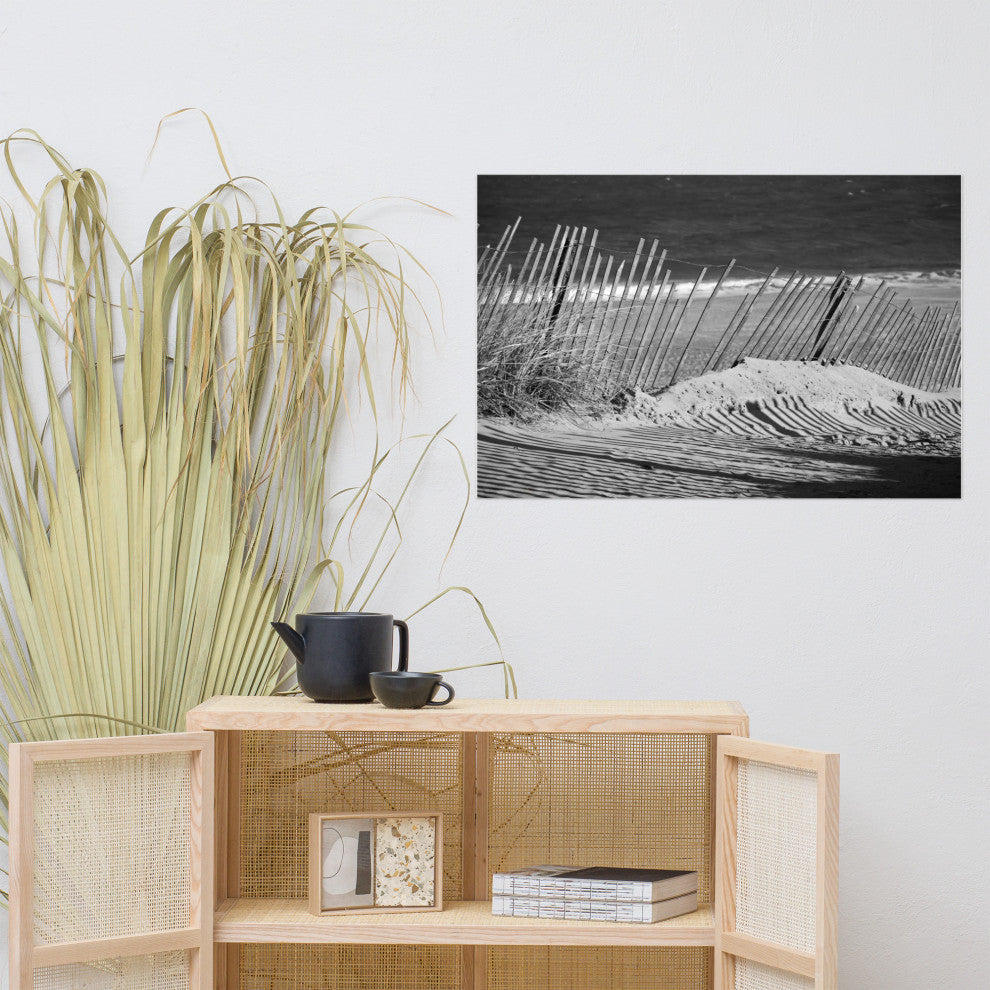Sandy Beach Fence Landscape Photo, Beach Unframed Wall Art Print, 24" X 36"