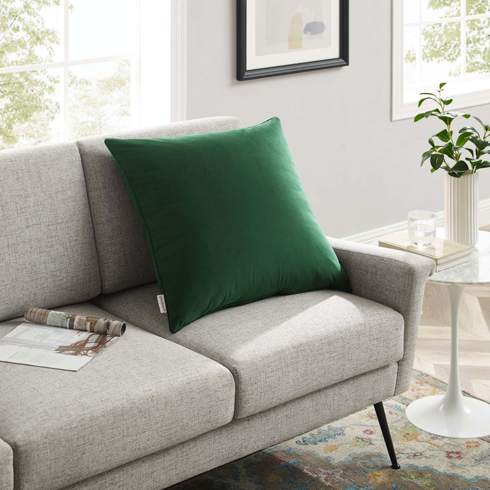 Accent Throw Pillow, Velvet, Green, Modern, Living Lounge Hotel Hospitality