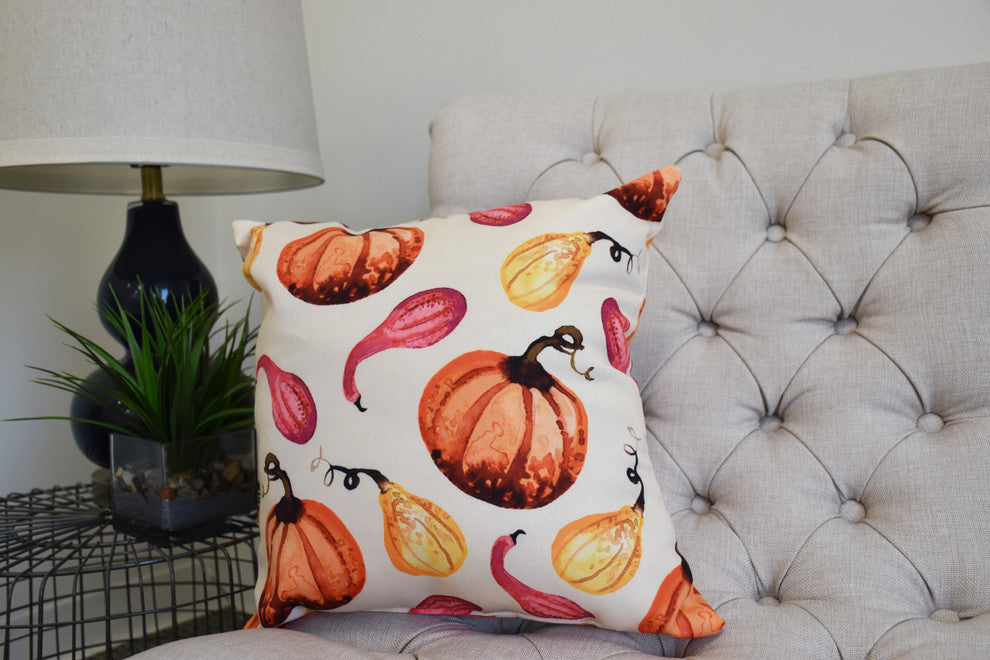 20" Gourds Galore Light Yellow Fall Print Decorative Throw Pillow