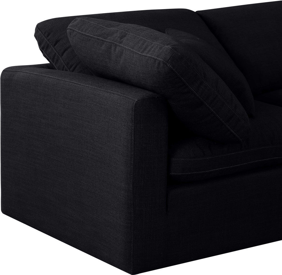 Indulge Upholstered Modular L-Shaped Sectional, Black, 4-Piece: 2 Armless Chair, 2 Corner Chair, Down Stuffed Linen Textured Fabric