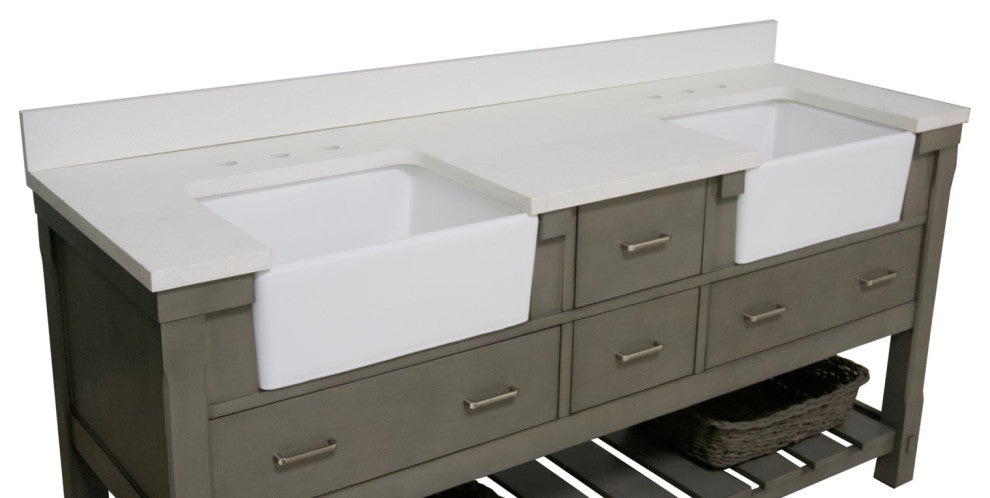 Charlotte 72" Bathroom Vanity, Weathered Gray, Quartz