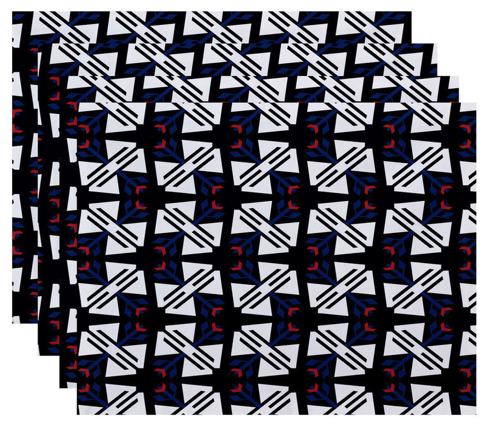 18"x14" Jodhpur Ditsy, Geometric Print Placemat, Navy Blue, Set of 4