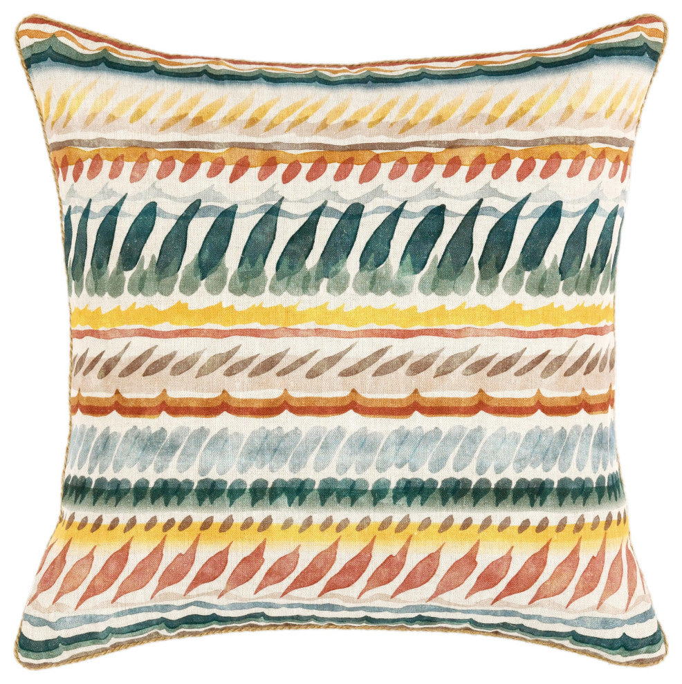 Cetara 22" Belgian Linen Fabric Multi-Color Throw Pillow