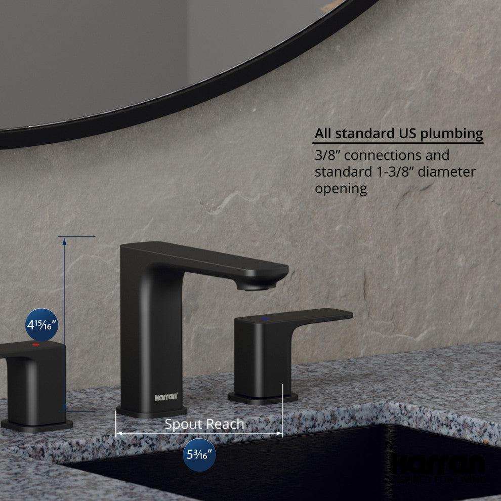 Karran 2-Handle 3-Hole Widespread Faucet With Pop-up Drain, Gunmetal Grey