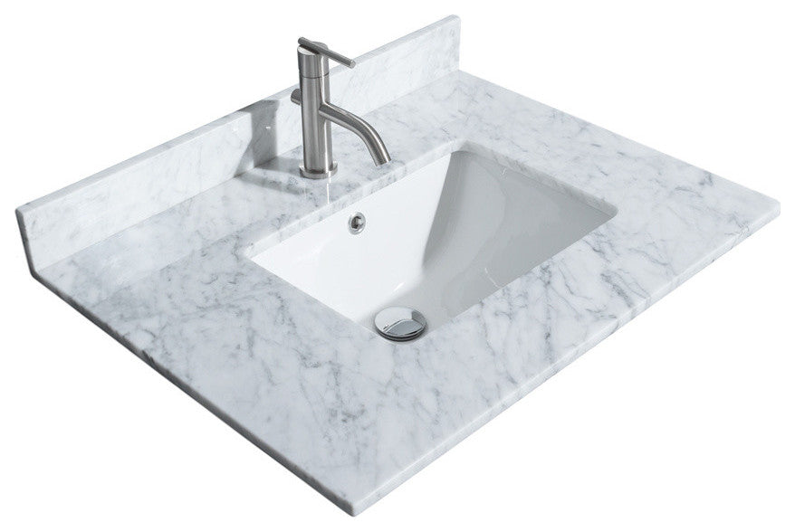 30" Single Vanity, Dark Gray, White Carrara Marble Top, Sink, Mirror