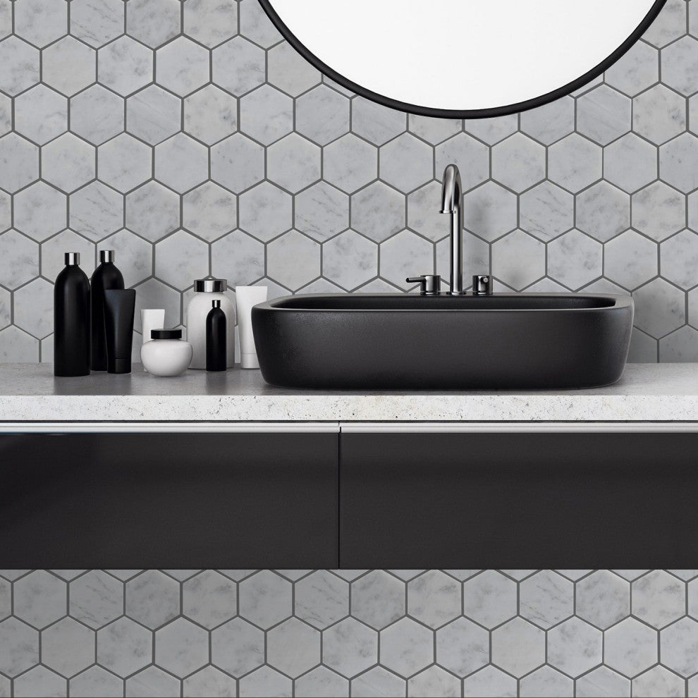 Burgos Aosta White Marble Mosaic Floor and Wall Tile, Box of 11