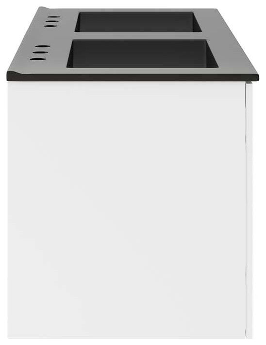 Double Sink Vanity Cabinet, Black White, Ceramic, Modern, Hotel Bathroom