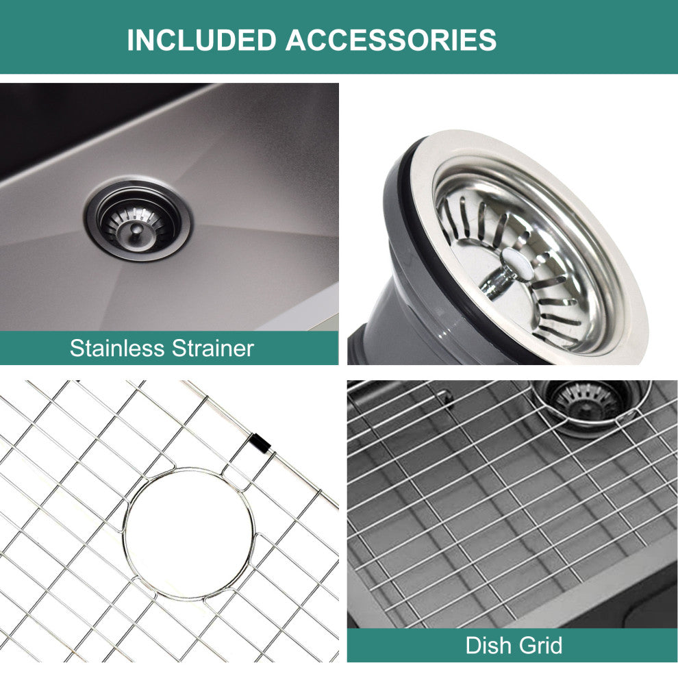 32" L X 18" W Undermount Kitchen Sink With Sink Grid