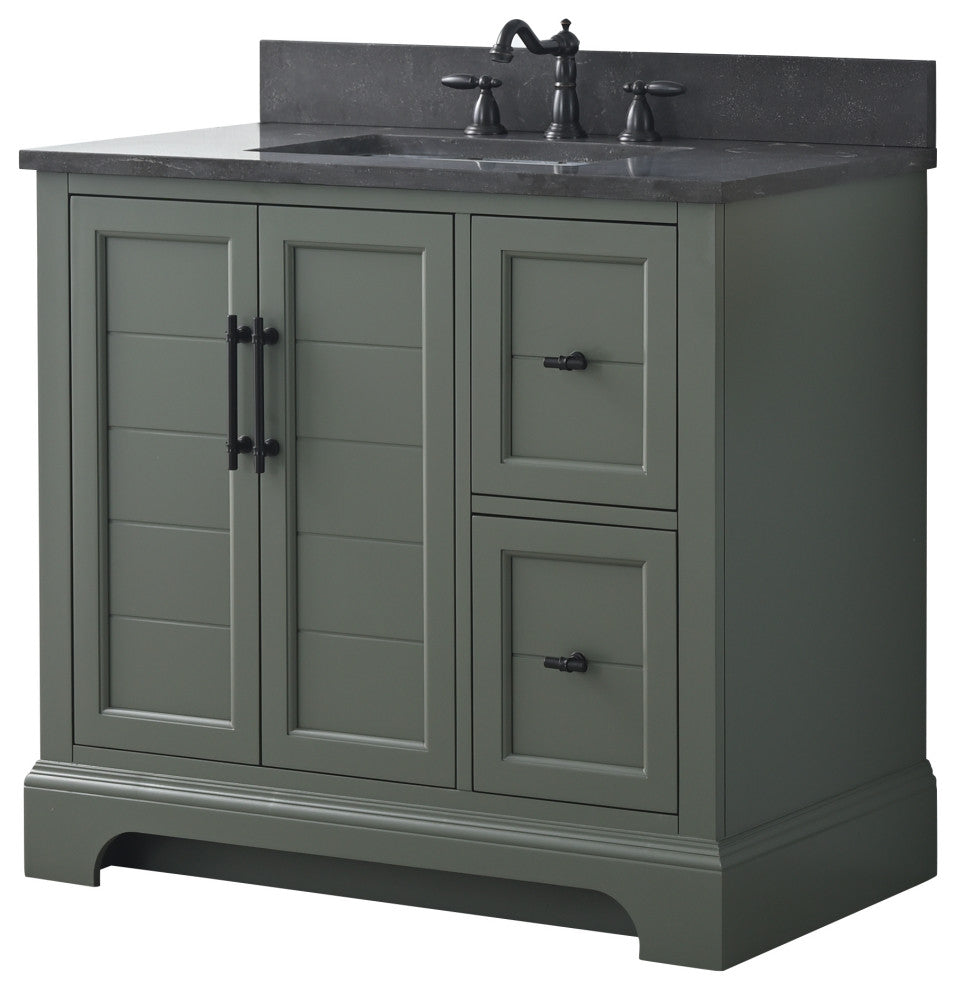 Vanity Art Bathroom Vanity With Sink & Top, Vintage Green, 36", Black Stone