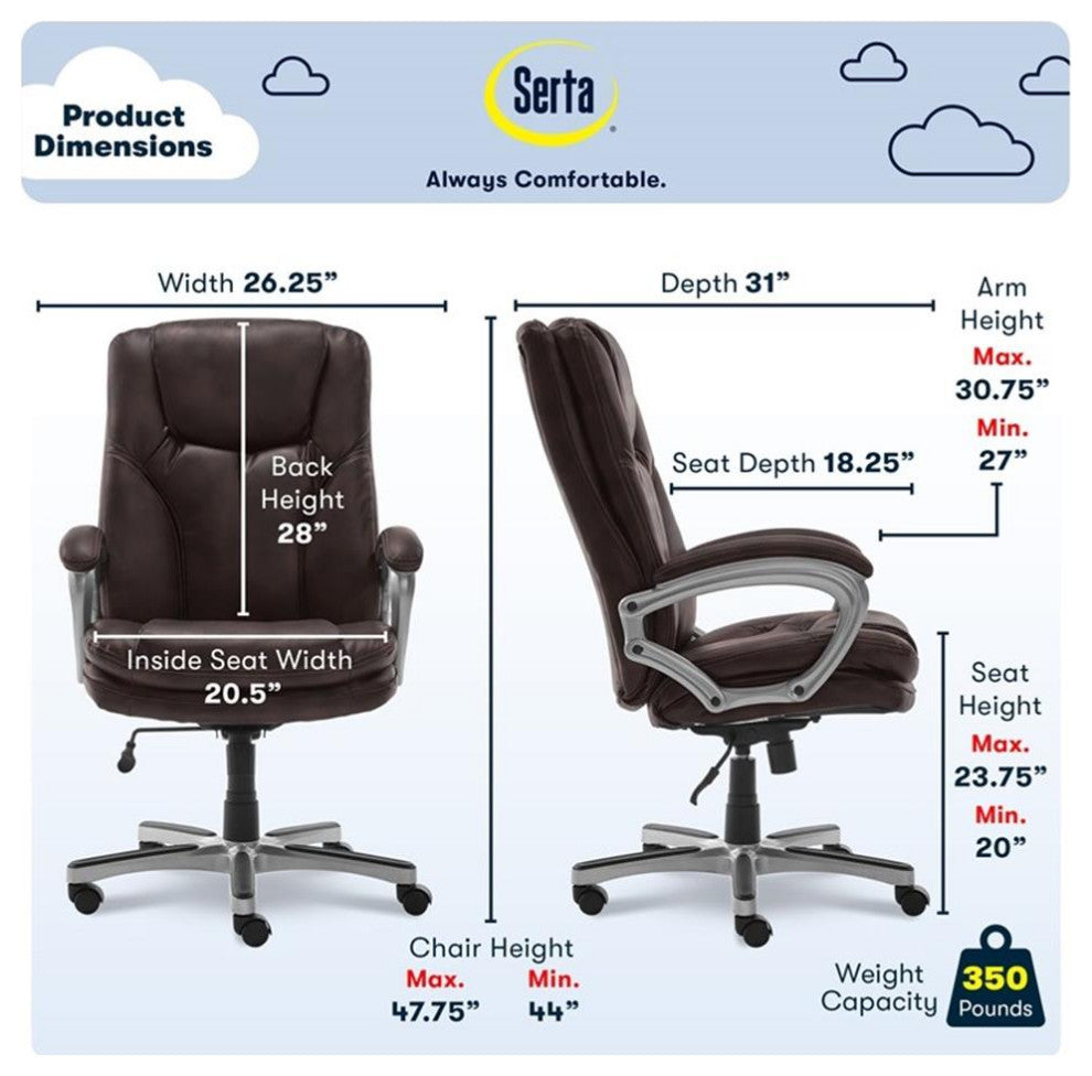 Serta Benton Executive Big & Tall Office Chair Faux Leather Roasted Chestnut
