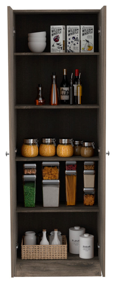 Virginia Double Door Storage Cabinet with 5 Shelves, Dark Brown