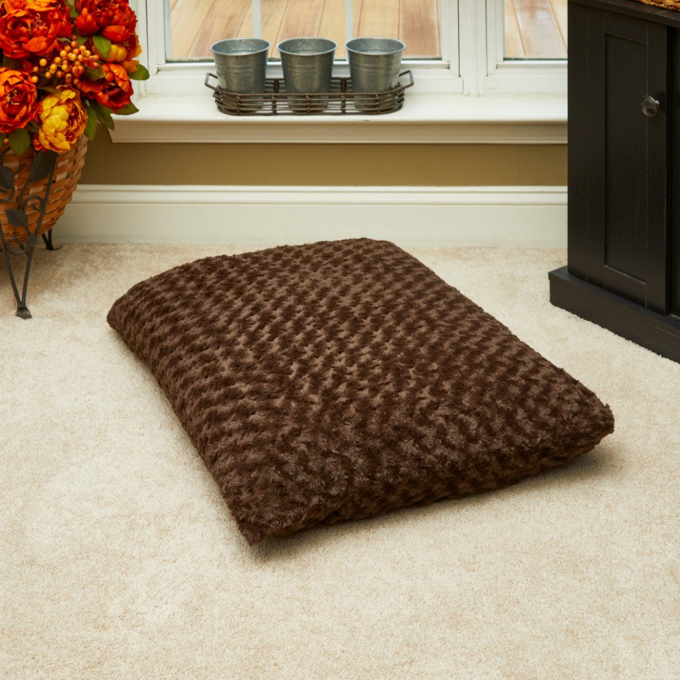 Brown 2'x3' Lux Faux Fur Rectangle Pet Bed