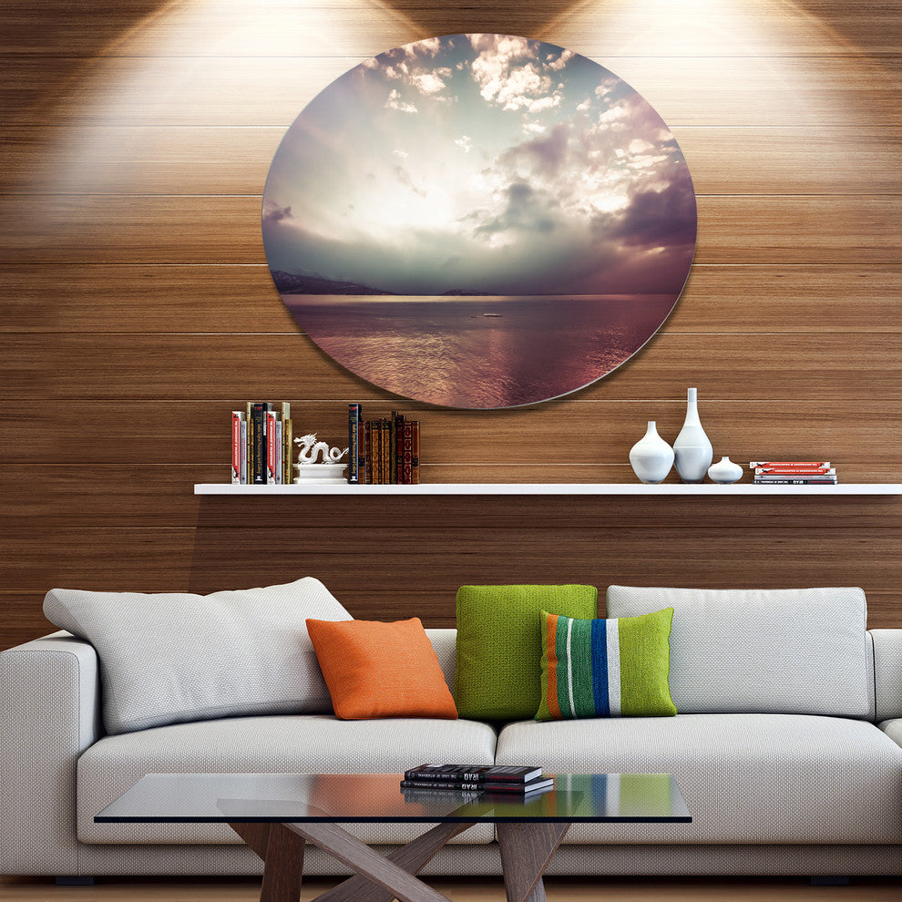 Dark Sunset With Dramatic Sky, Seashore Round Wall Art, 38"