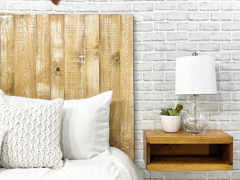Solid Wood Headboard Modern Farmhouse with Smooth Natural Wood Grain for Any Bed, Boho Whitewash, Queen