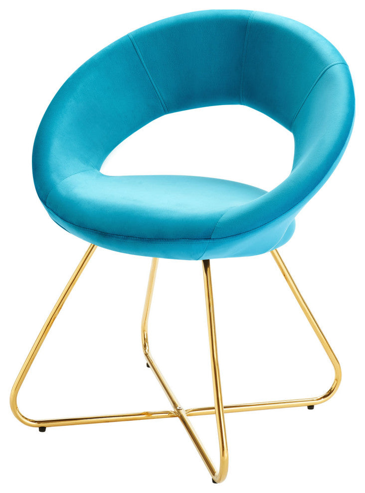 Side Dining Chair, Set of 2, Gold Blue, Velvet, Modern, Cafe Bistro Hospitality