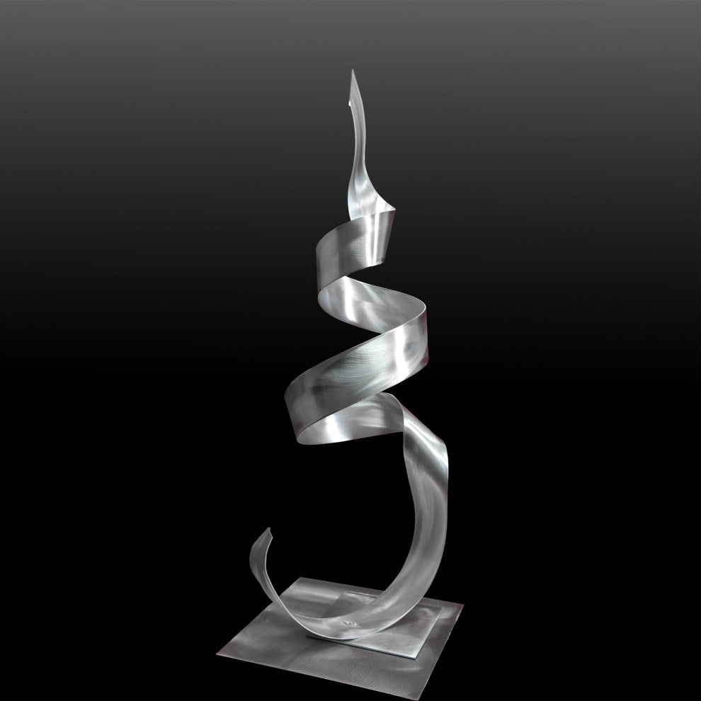 Metal Sculpture Garden Desktop Modern Aluminum Zen Decor- Phoenix, Silver